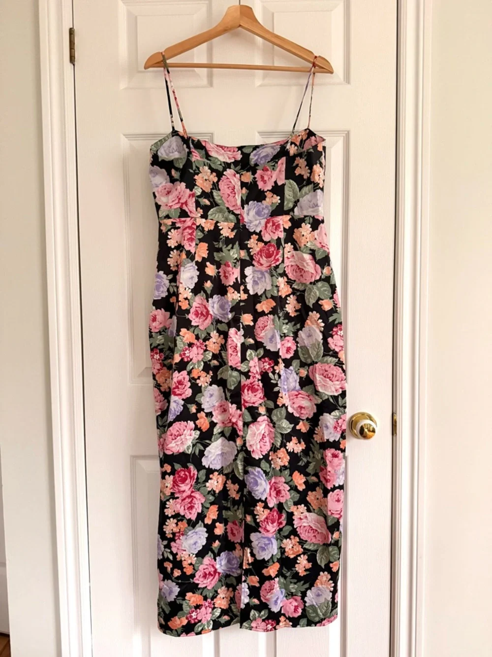 Park&Fifth Black Floral Slip Midi Dress with Pink & Lavender Blooms - Picture 4 of 13